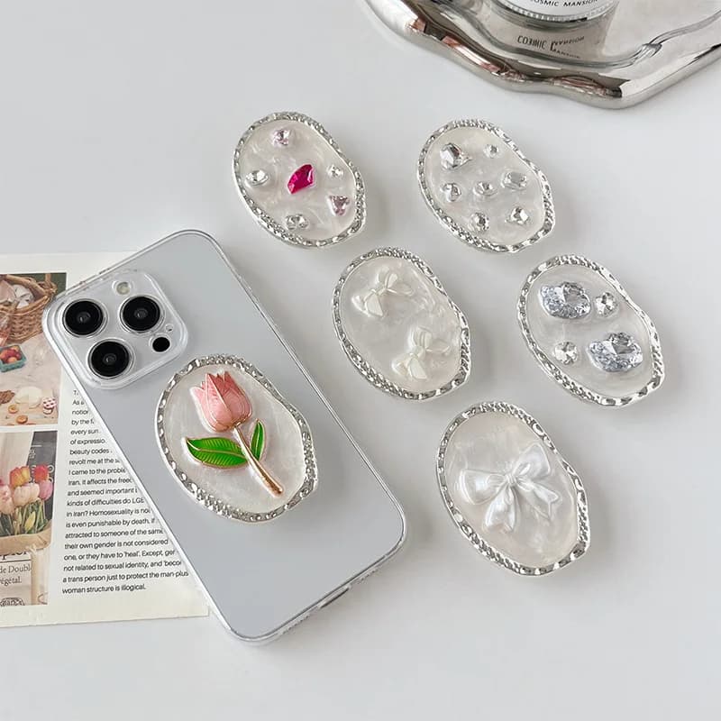 Ins Light Luxury Specchio elettrolitico Supporto per airbag per telefono per Iphone17 Grip Tok Trapano ad acqua Testa di gatto Tulip Bowknot Staffa di supporto