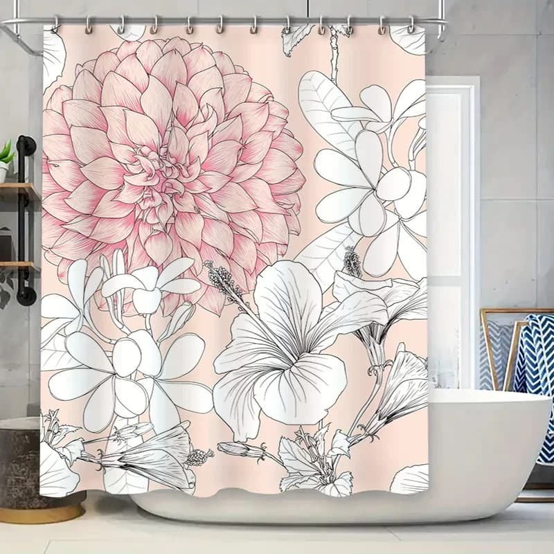 Tenda da doccia per bagno di lusso, design floreale, tessuto impermeabile, decorazione decorativa per la casa, dimensioni personalizzabili con set di anelli
