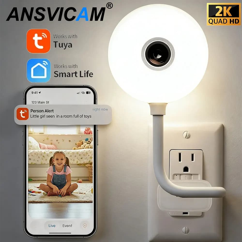 Telecamera IP Mini Tuya Smart 2K 5MP per Interni, Wireless, Monitoraggio Bambini, USB, Sorveglianza con Tracciamento AI Automatico, Portatile