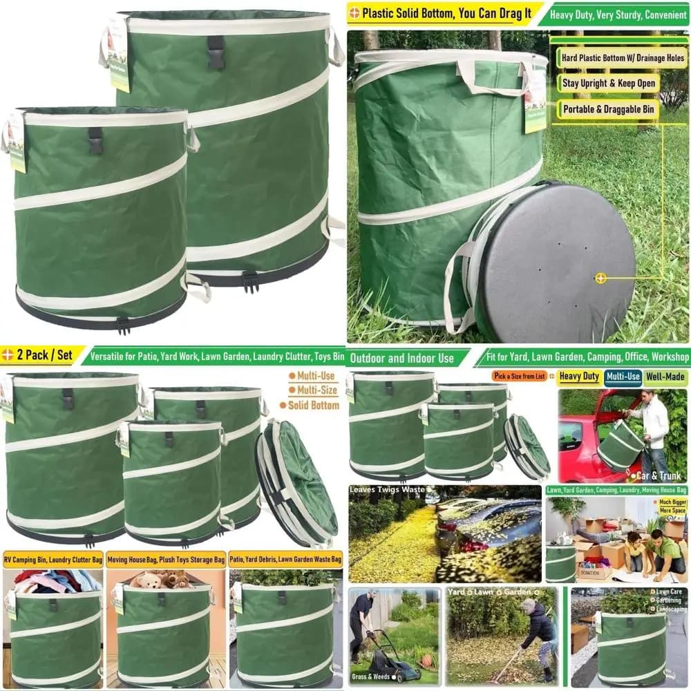 Bidoni della spazzatura pieghevoli con fondo solido per rifiuti da giardino, detriti da giardino, uso pop-up e contenitore per il riciclaggio