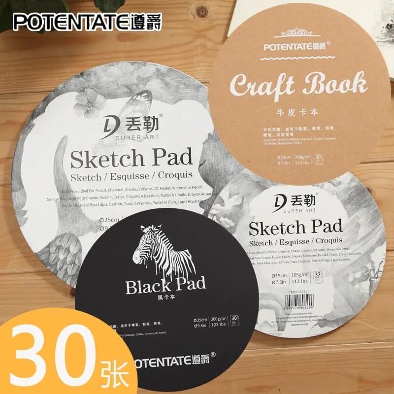 POTENTATE Round Sketch Paper Kraft Cardboard Graffiti book 19cm DIY Painting Clay Handmade Art Creative Paper Art School Supply