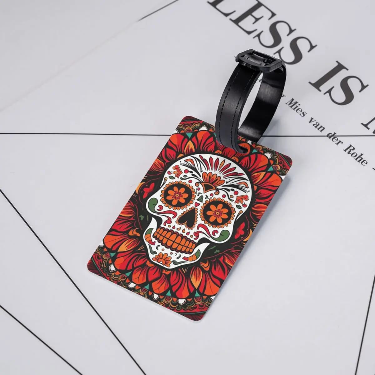 Etichette per Bagagli con Illustrazione di Teschio Messicano Calavera, Accessori per Valigie, Etichetta per Bagaglio da Viaggio, Porta Etichetta con Nome e Indirizzo