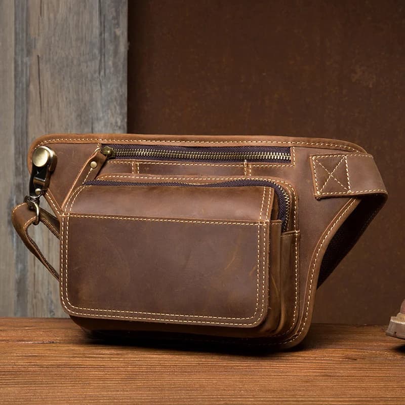 2025 Nuova marsupio da uomo in vera pelle - Marsupio con cerniera con multi-tasche, marsupio a tracolla per viaggi e uso quotidiano