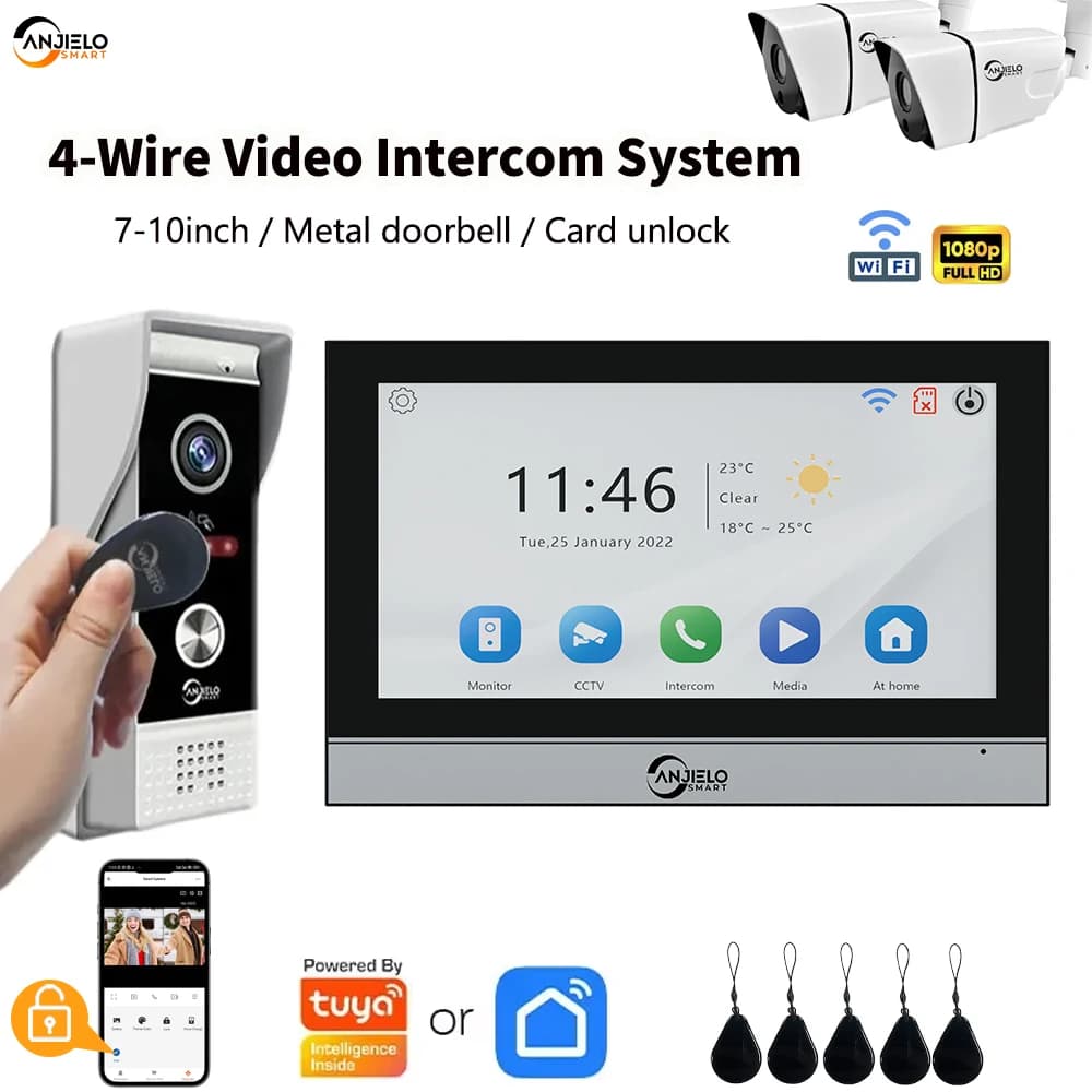 ANJIELO Videocitofono Smart WiFi con Telecamera, Interfono e Spioncino Video per Porta d'Ingresso, Sicurezza Esterna