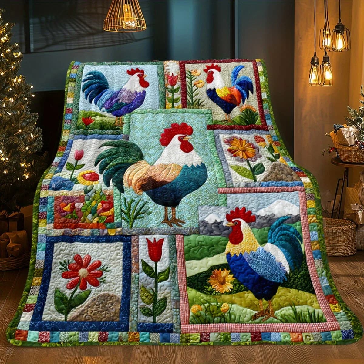 1 coperta in flanella con collage di gallo - morbida, calda e leggera con stampa di gallo, per divano, letto, viaggio - Regalo accogliente