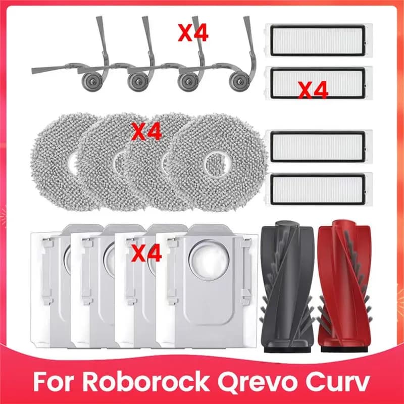 A74E-For Roborock Qrevo Curv Robot Vacuum Cleaner Replacement Parts Main Side Brush Hepa Filters Mop Cloth Dust Bags