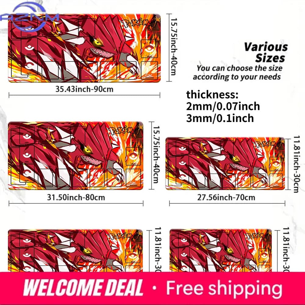 Groudon Red Flame Battle Pokemon TCG Playmat Large Non-Slip Gaming Desk Mouse Pad Multi Size