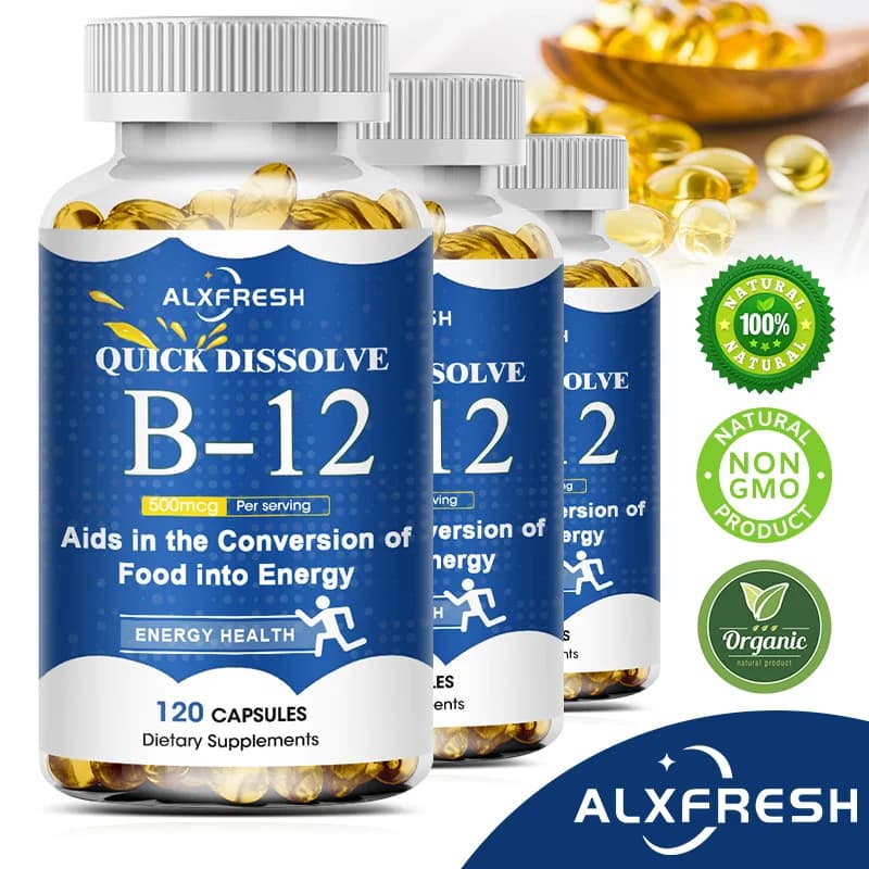 Vitamin B12 Capsules Support Cellular Anemia Energy Production Combat Fatigue Mental Health Mood Stability Maintain Nervous