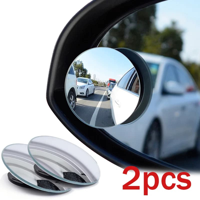 Auxiliary rear-view mirror with 2-piece convex mounting, 360-degree rotation, blind-point accessory with wide-angle round frame