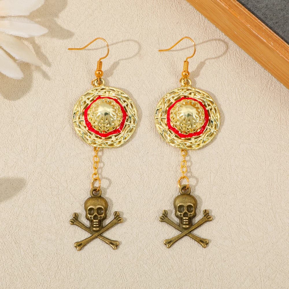 One Piece Luffy Anime Skull Dangle Earrings Vintage Gothic Retro Metal Drop Earrings for Women Punk Style Jewelry Gift