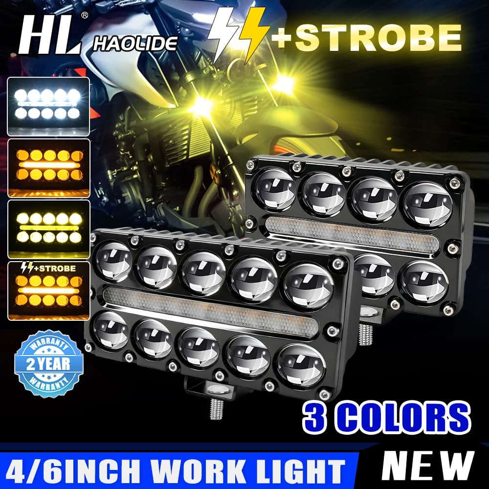 Nuovo Faro da Lavoro/Fendinebbia per Moto HL 8/10 Lenti con Proiettore e Fascio Lampeggiante per Auto, Uso Fuoristrada 12V 24V