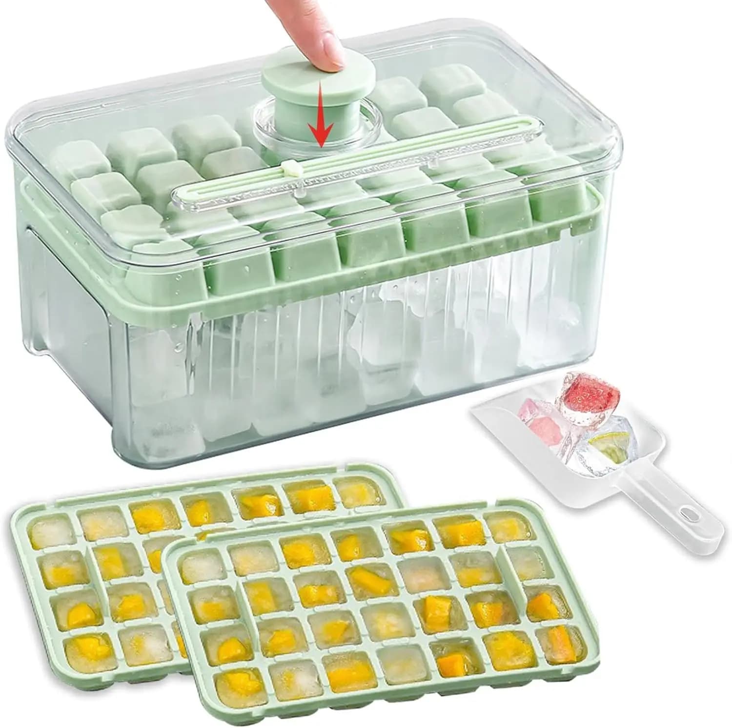 Stampo per cubetti di ghiaccio 28/56 griglie, vassoio per ghiaccio a pressione, contenitore multifunzionale per la produzione di ghiaccio con rilascio a un tocco, scatola portatile per cubetti di ghiaccio