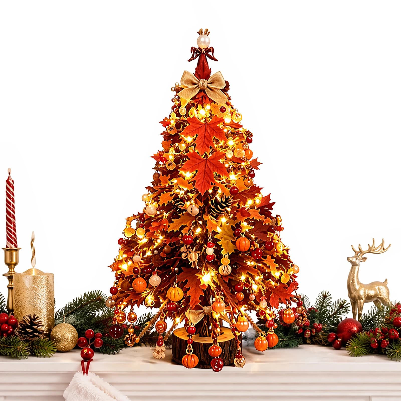Mini Beaded Christmas Tree DIY Kit with LED String Lights Handmade Holiday Decoration Set