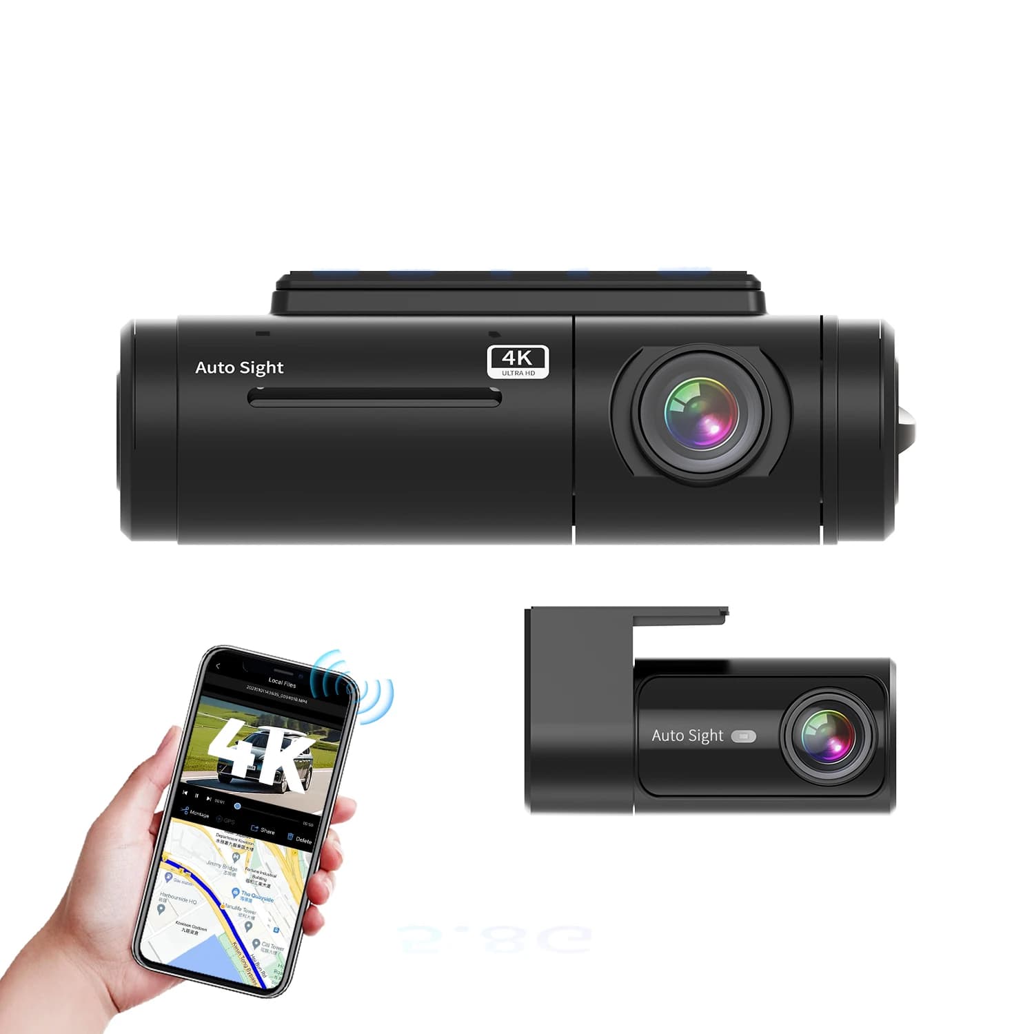 Due lenti anteriori 4K posteriori 4K assistente di guida per auto WIFI HDR visione notturna ultra privacy proteggere cruscotto cam riconoscimento piastra auto