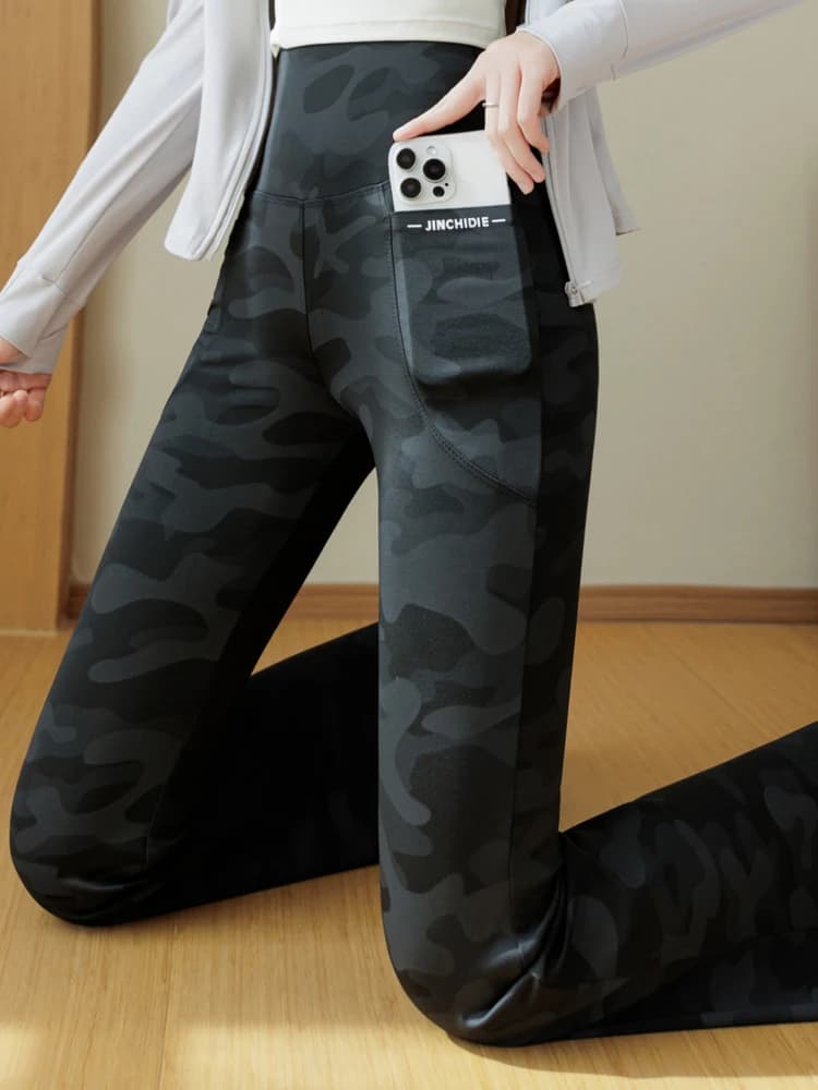 Camouflage High Waist Slimming Yoga Fitn arkskin Pants Women's Spring Summer Thin Micro Flared Leggings