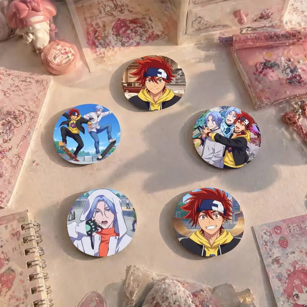 SK8 Badge On Backpack Accessories Manga Icons Pins Round Cartoon Brooches For Clothes Bag Decor Gifts