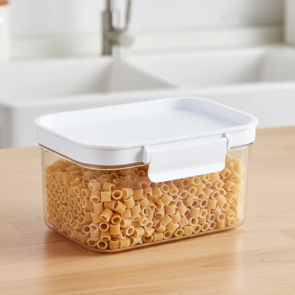 Small Rectangular Plastic Pantry Food Storage Container with Lid Kitchen Dry Food Canister Organizer Airtight for Flour Sugar Coffee Rice Noodles Cereal
