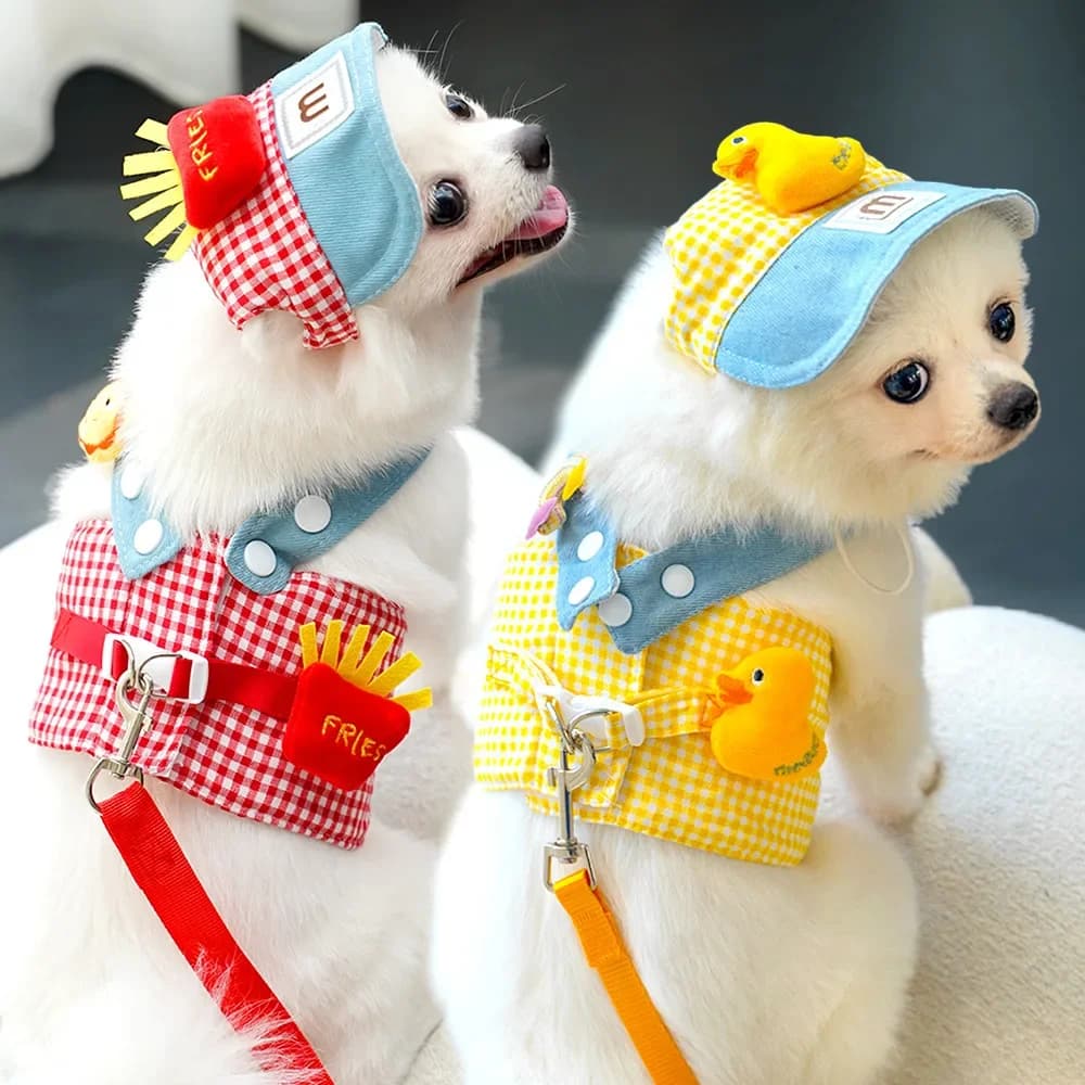 New fries Pet Seno Back Tow Corda Set Cat Dresses Gita Sun Hat Set Duck Pull Breast Back Dog Walking Accessories