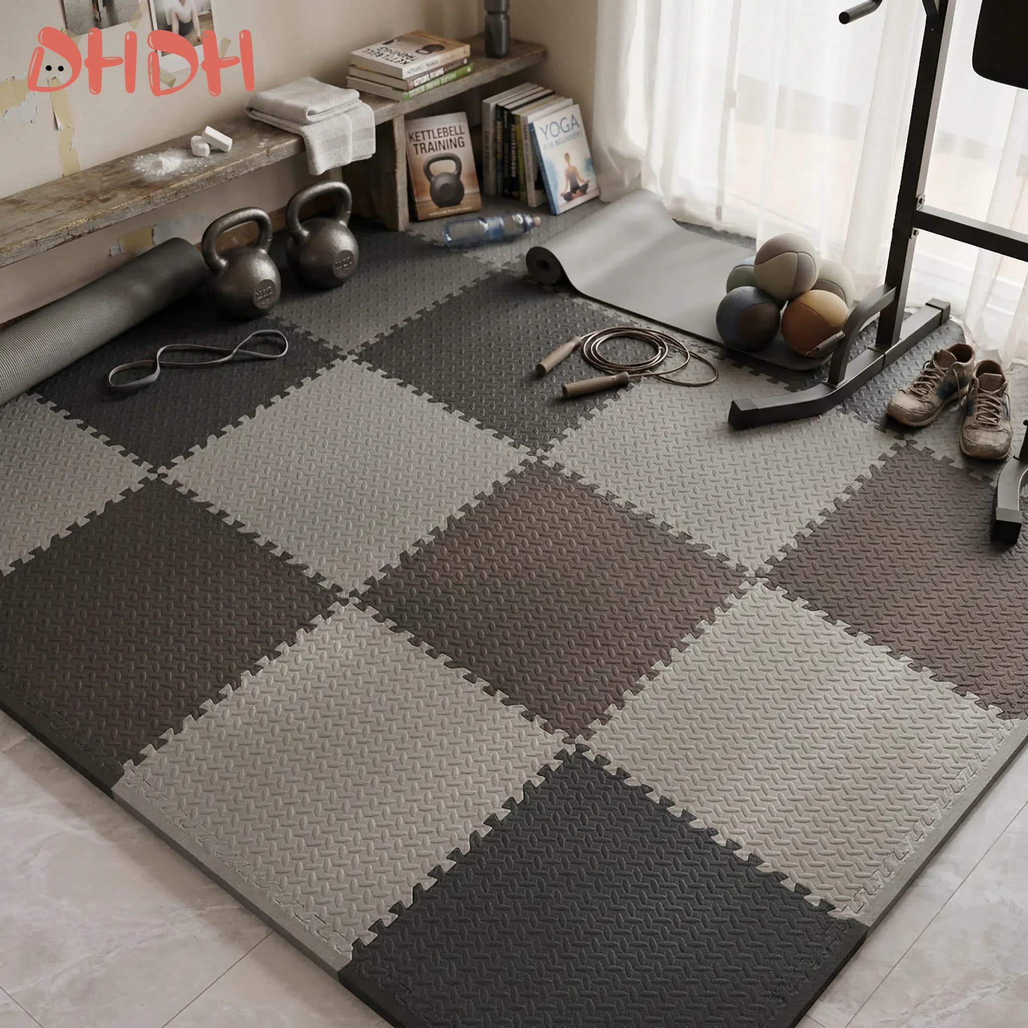 Rubber Anti-slip Home Gym Mat with Design, Fitness Carpet Durable for Lifting Weights and Yoga