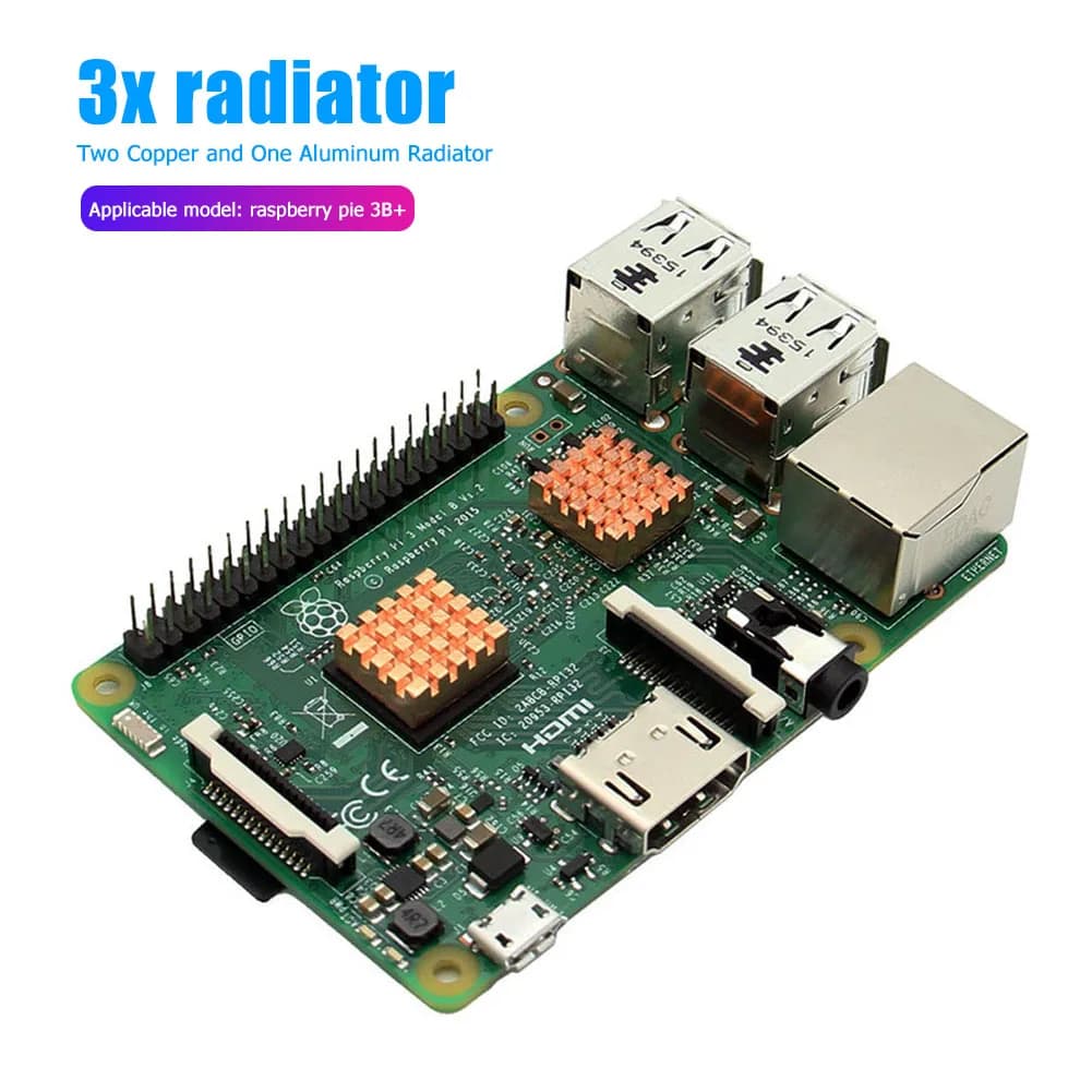 3 pcs Copper Mother Card Heat Sink CPU Memory Chips Cooling Pad Radiator Heat Sink for Raspberry Pi 3B +/3B/2B