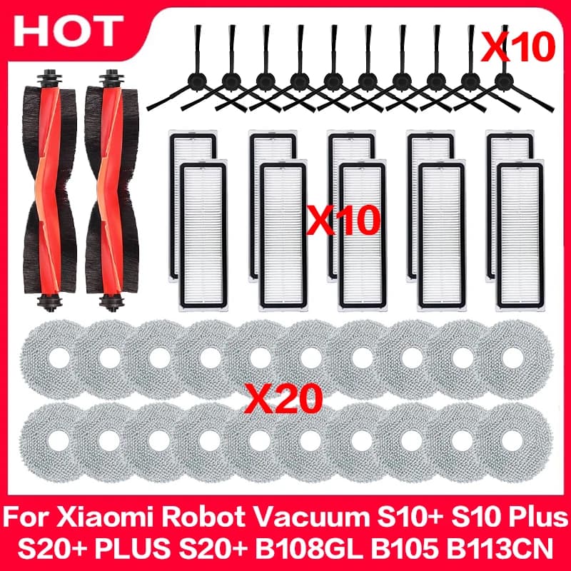Ricambi per Robot Aspirapolvere Xiaomi S10 Plus S10+/ S20+ PLUS /S20+/B108GL / B105 / B113CN: Filtro, Spazzola Principale, Spazzola Laterale, Accessori per Mocio