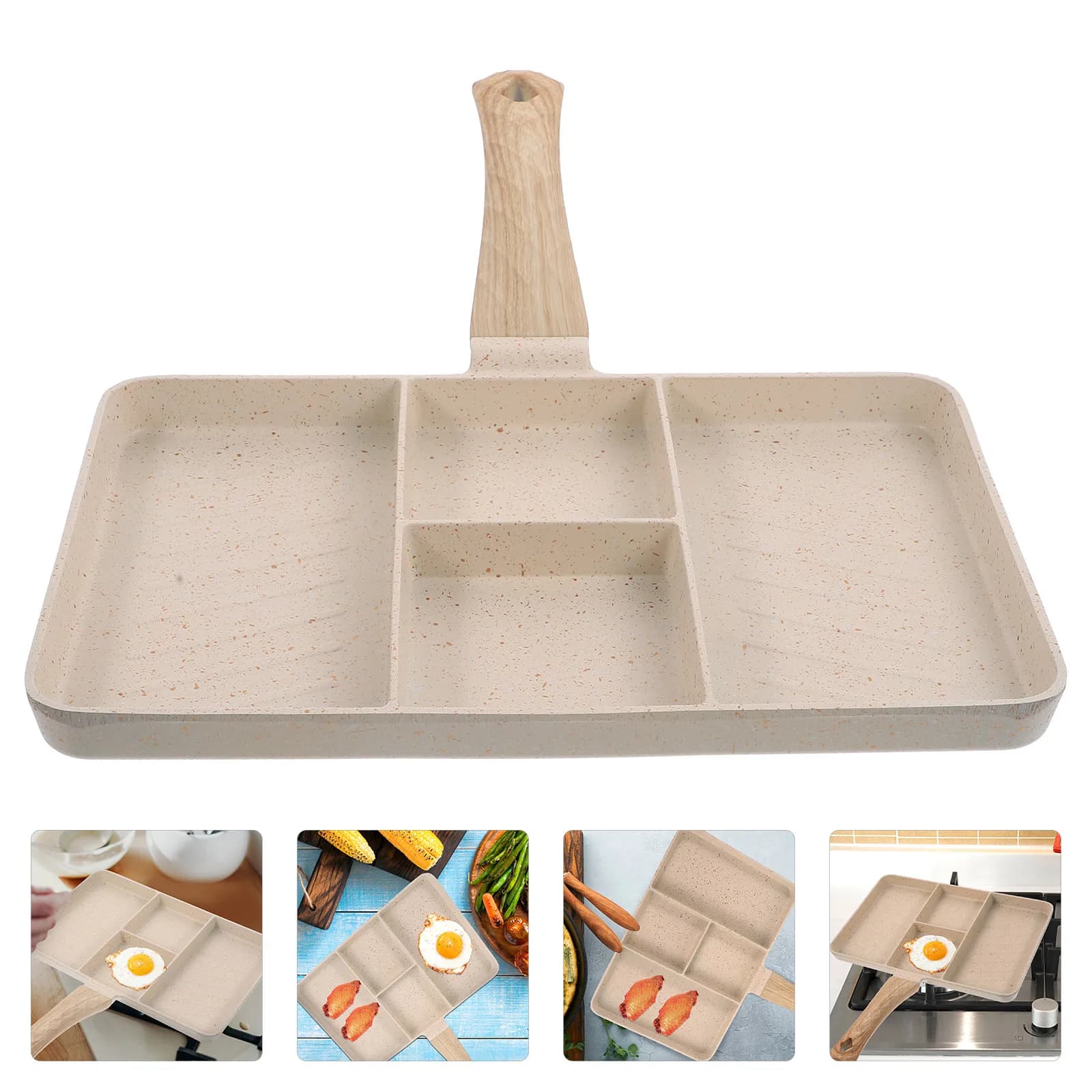 Non-Stick Divided Frying Pan for Eggs Steak Breakfast Aluminum Alloy Multi-Function Kitchen Pan Easy Clean Anti-Scald