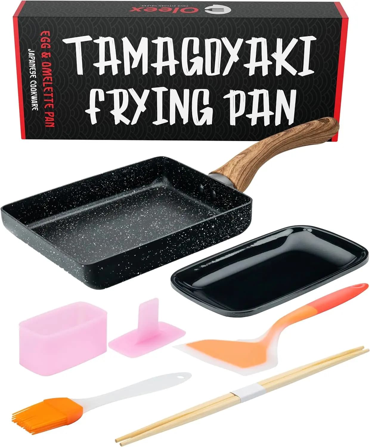 Set di padelle per tamagoyaki – Padella quadrata antiaderente con stampo per musubi, spatola e accessori per omelette, 5x7 pollici