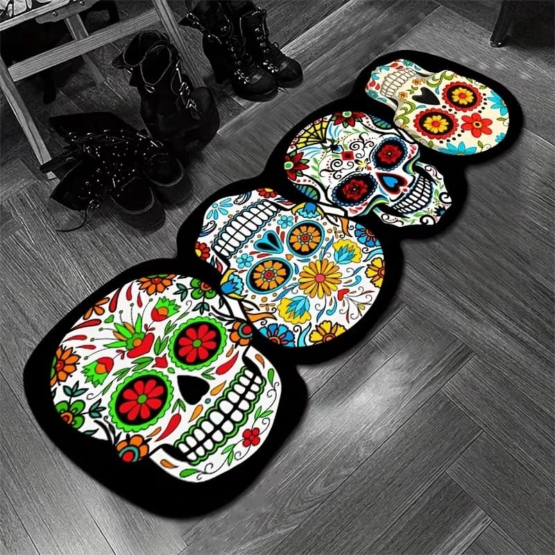 VIKAMA Skull Pattern Carpet - Colorful Bedroom Entrance - Halloween And Day Of The Dead Bedside Rug - Festive Decoration