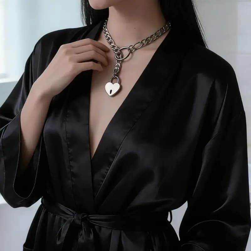 77HE Confezione da 2 Collana con ciondolo a forma cuore e chiave Accessorio fatto a mano in stile punk Catena regolabile per