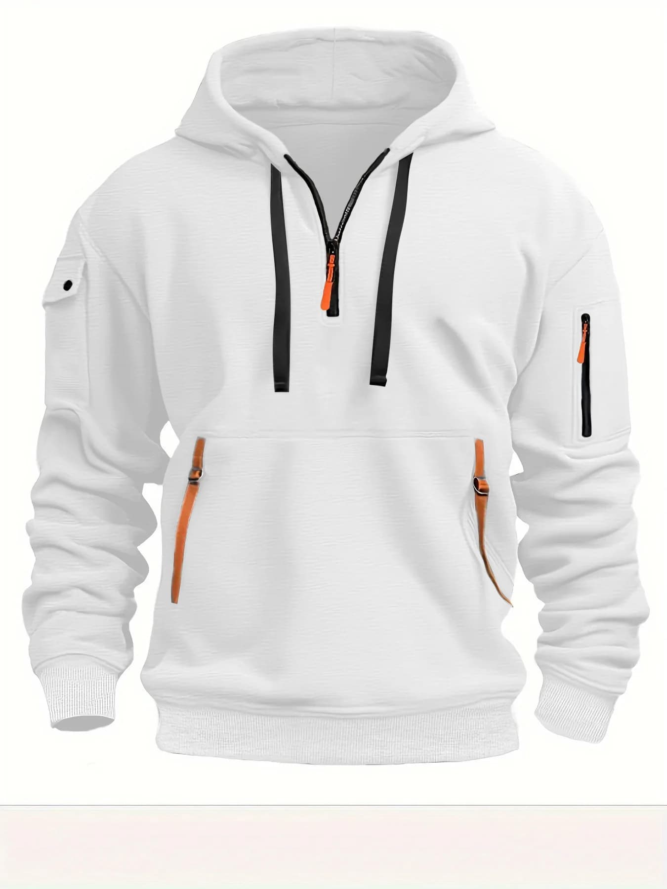 Men's casual sports sweatshirt, spring/autunnale, solid color, long sleeves, with arm pocket and coulisse, strong sizes