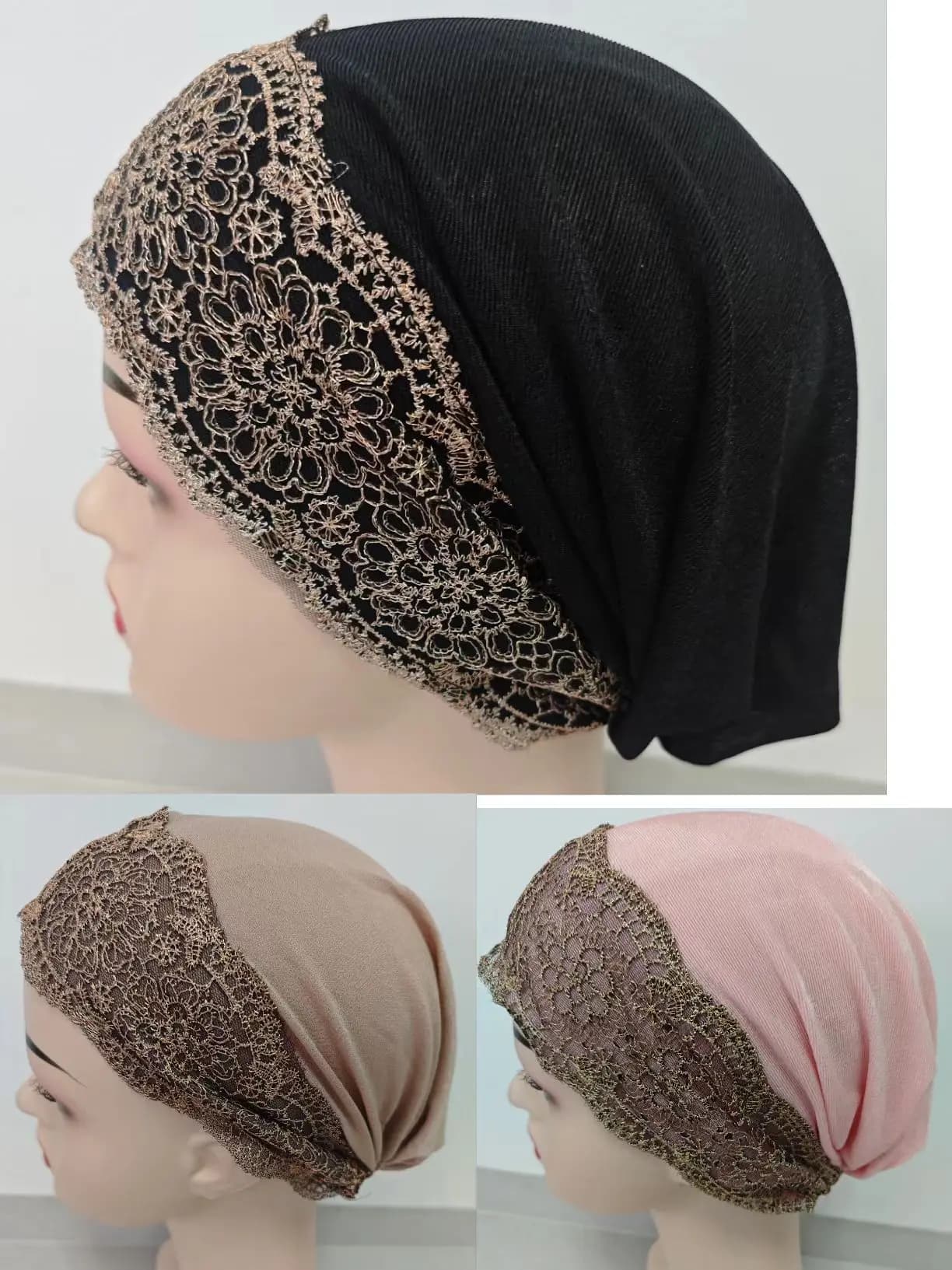 Commercio all'ingrosso 3 pezzi cappelli hijab da donna Africa abbigliamento da lavoro musulmano cappello da preghiera Eid nero rosa berretti elastici Beanie Dubai berretto africano