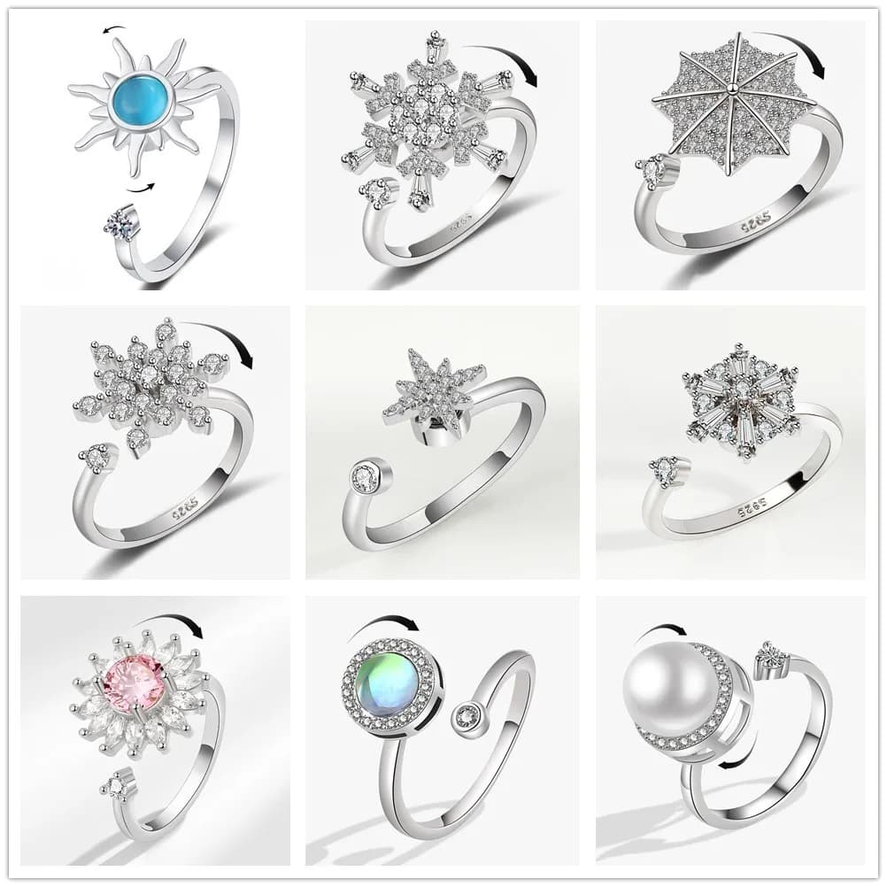 Anello Girevole Regolabile a Girasole per Donne, Anello Antistress in Metallo per Alleviare l'Ansia, Accessorio per Fidanzamento