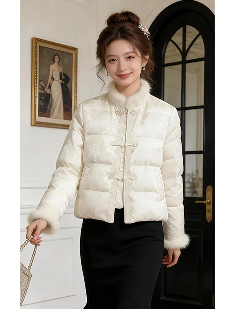 New Chinese Style Retro Design Sensation Embroidered Cotton Jacket Women's Winter Small Size Pure Color Outerwear Coat