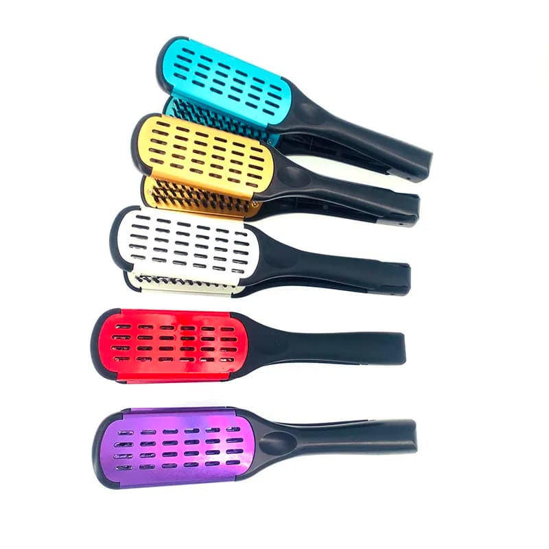 Piastra per capelli in nylon con doppia spazzola a V e clip, strumento per lo styling delicato sui capelli per uso domestico fai-da-te
