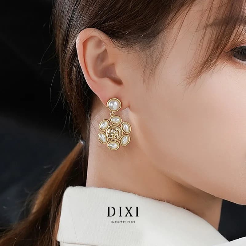 DAK2274 Pendant earrings with geometric hand-made pearls petal in Korean style of Tixi brand jewelry fashion