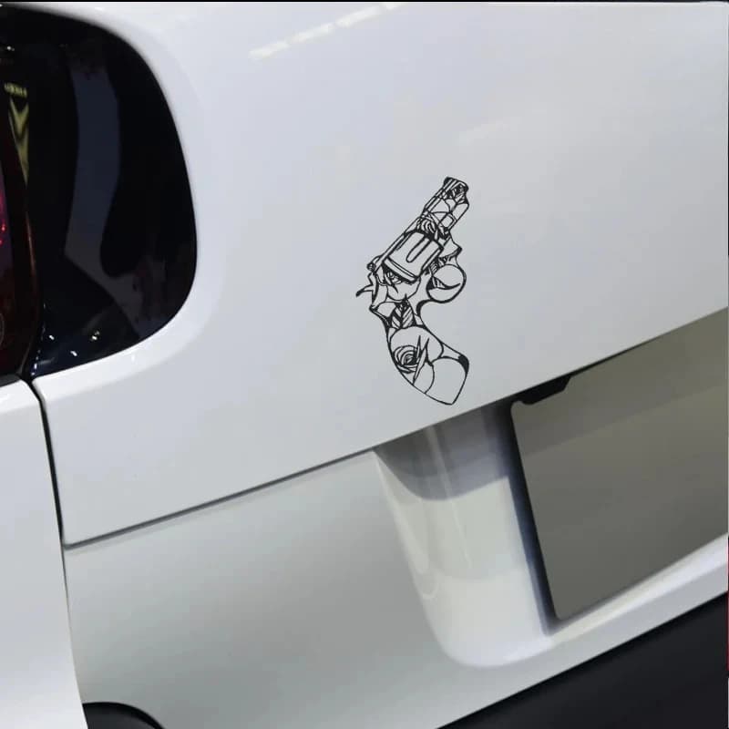 1pc Rose Revolver Pattern Vinyl Sticker, Waterproof Flower Revolver Decal for Car Motorcycle Helmet Laptop Decor