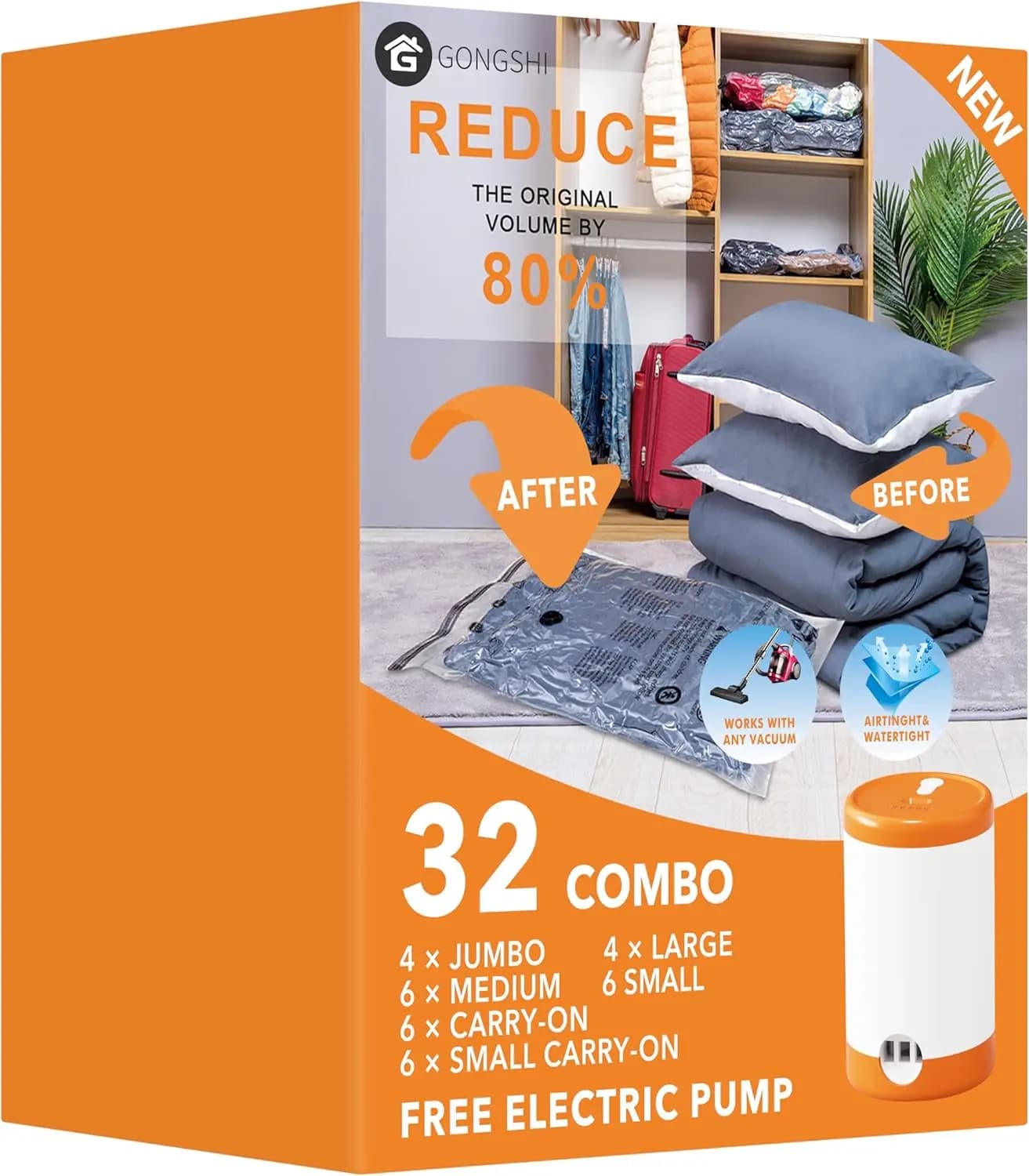 Sacchetti Sottovuoto per Vestiti, Viaggi e Conservazione Domestica, Salvaspazio con Pompa Elettrica, Set da 32 per Coperte, Piumoni, Cuscini