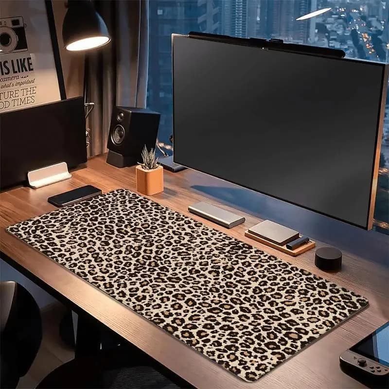 Tappetino per mouse AOEALP con stampa leopardata, tappetino da scrivania oversize antiscivolo, tappetino da gioco con stampa animalier audace, superficie liscia e alla moda per il desktop