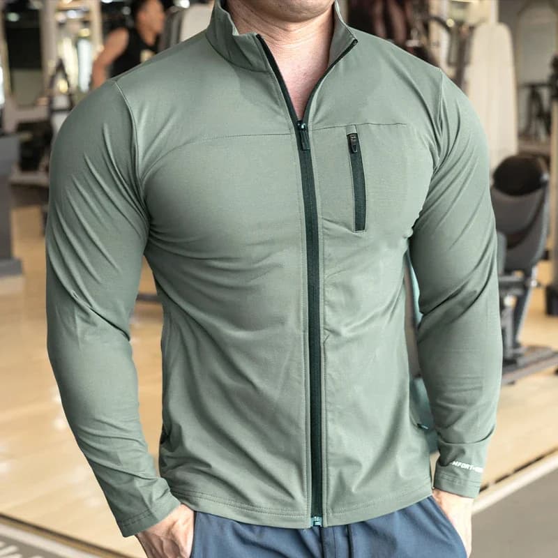 Abbigliamento ad asciugatura rapida T-shirt sportiva autunnale da uomo con collo alla coreana Tuta da corsa allentata a maniche lunghe da esterno Top traspirante con mezza zip