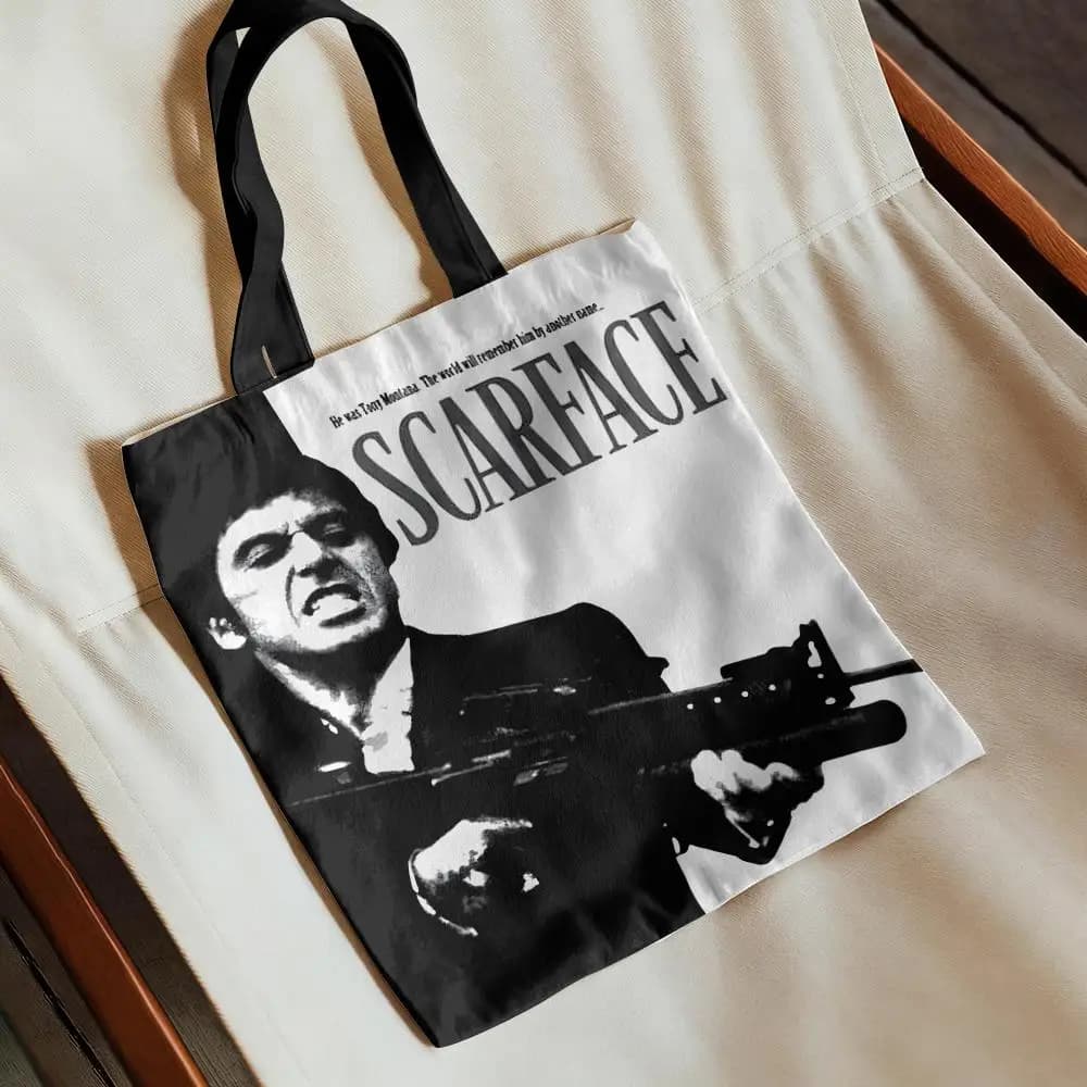 S-Scarface Movie Storage Bags Canvas Double-Sided Print Handbag Daily Lightweight Shopping Tote Bag Eco-Friendly