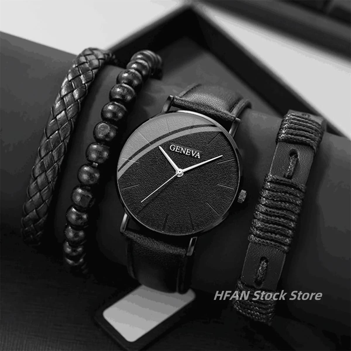 4 pieces men's fashion watches men's quartz watch bracelets set Relogio Masculino Reloj Hombre (without box)
