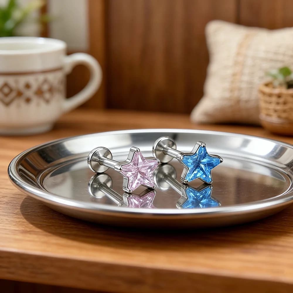 G23 Titanium 16G CZ Pentagram Lip Piercing Labret Rings Internal Thread Tragus Helix Cartilage Nose Ring Jewelry Earrings
