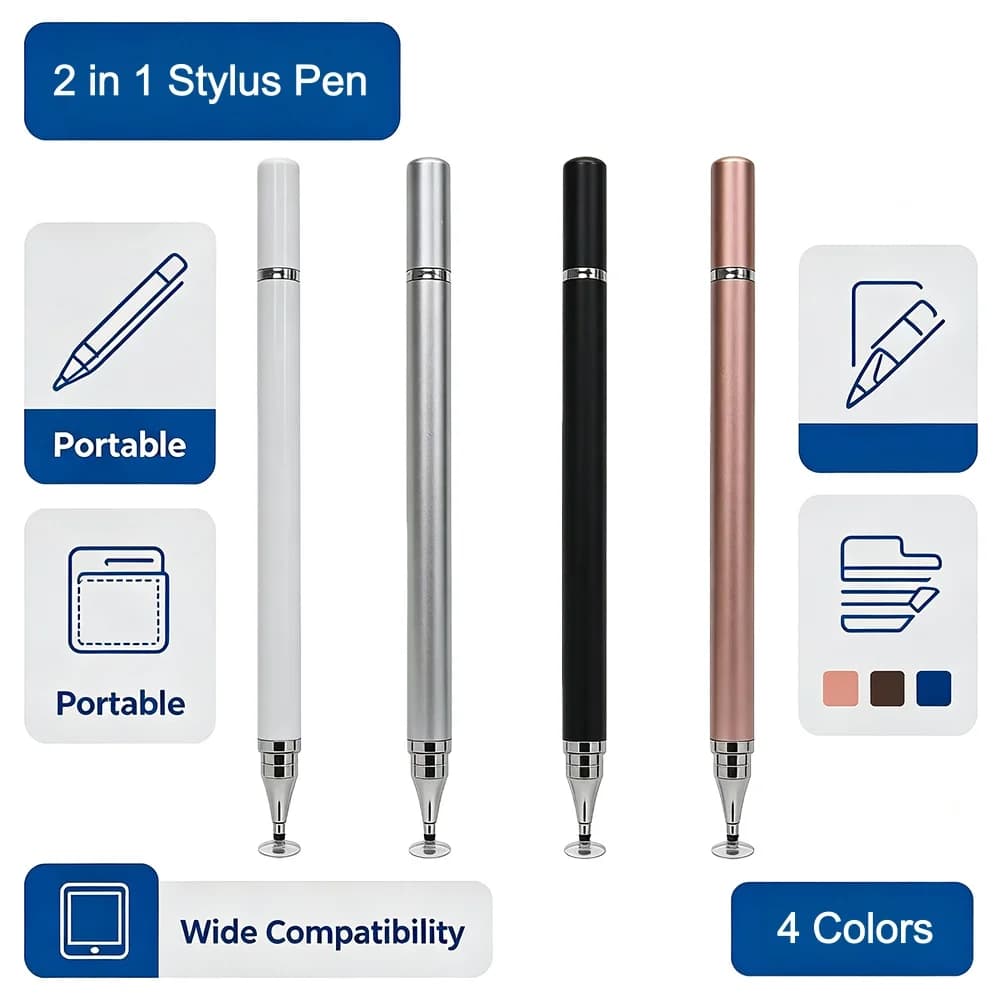 Penna Stilo Universale 2 in 1, Penna a Sfera e Penna con Punta a Disco Trasparente per Smartphone e Tablet