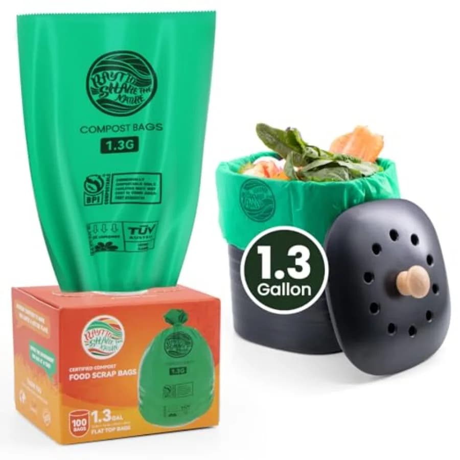 Compost Bags 1.3 Gallon, 100 Count, Compostable Small Trash Bags for Kitchen Countertop Compost Bin 0.75, 1, 1.2, 1.3Gallon, AS