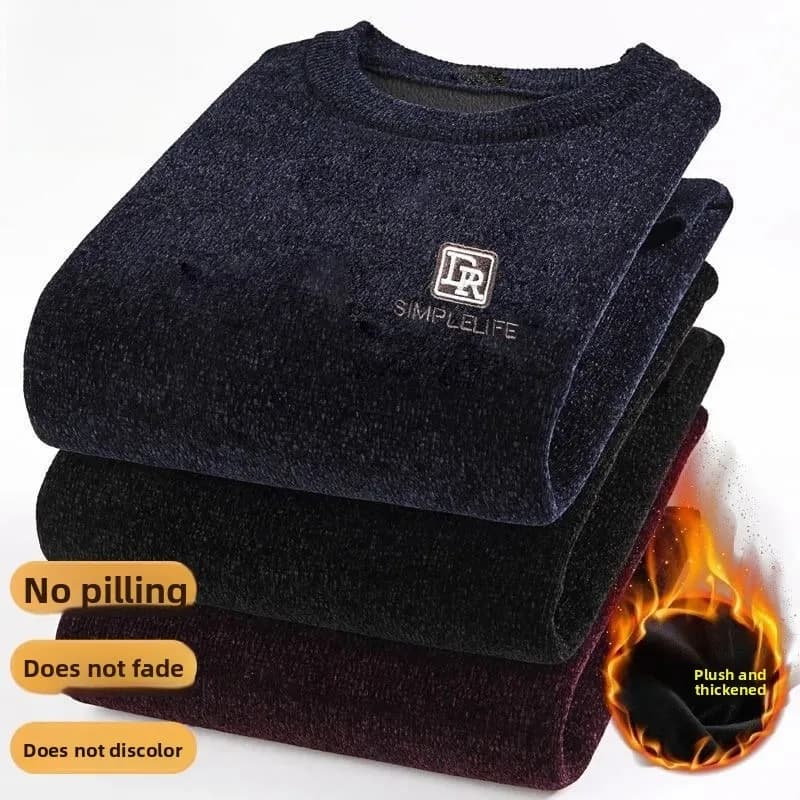 Pullover Men's Casual Sweater One-piece Velvet Chenille Winter Plus Fleece Warm Sweater Printed Pattern Knit Sweatshirts