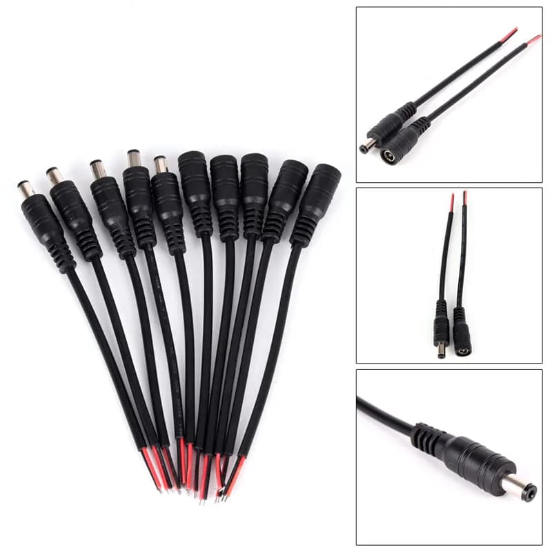 10 pcs Copper Wire 5.5x2.1mm 12 v Male + Female DC Connector Cable Plug Power Supply Grip