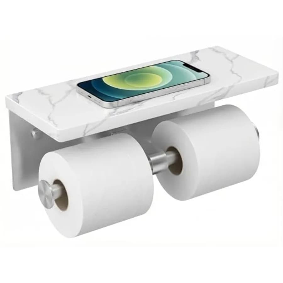 Portarotolo da Parete con Mensola, Porta Carta Igienica in Marmo per Bagno, Lavanderia, Doppio Portarotolo Commerciale in Acciaio Inox 304