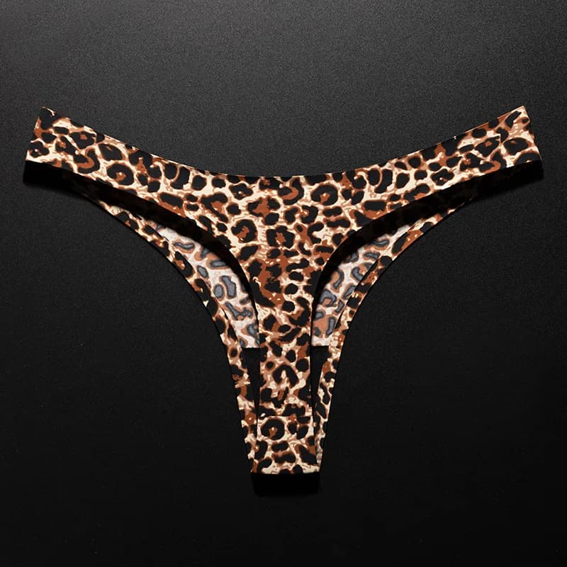 Ice Silk Leopard Women Panties Sexy G String Thong Seamless Underwear T Back Candy Color Girls Briefs Underpants Plus Size M-XXL