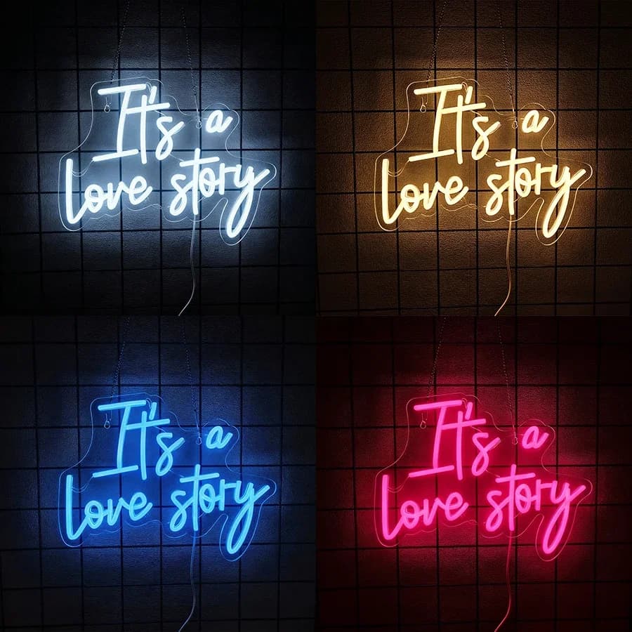 It's a Love Story Neon Sign, LED Neon Light for Makeup Vanity,Bedroom,Home Wall,Office Decor,Party Backdrop,Wedding Gifts