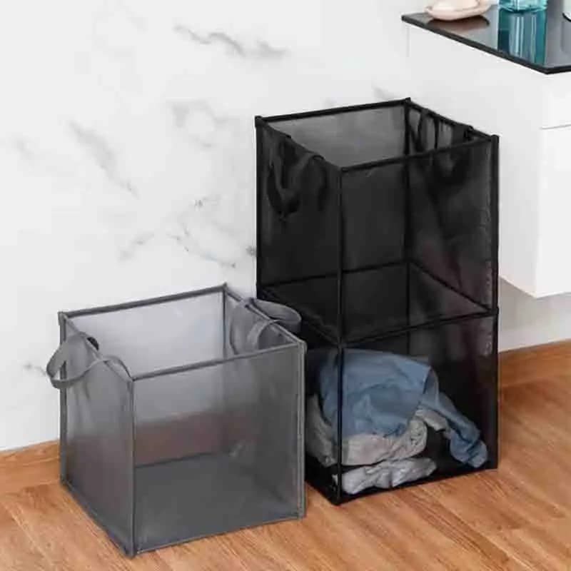 Portable Square Dirty Clothes Basket Foldable Durable Breathable Large Capacity Mesh Storage Bag Simple Bathroom Laundry Basket